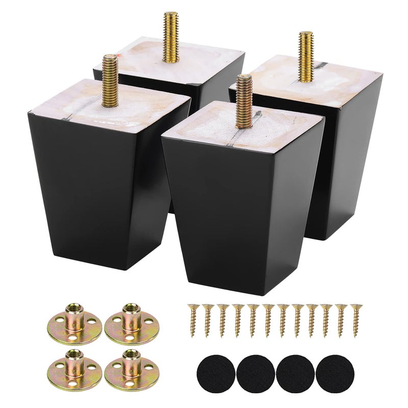 Michanco 3 Inch Black Sofa Legs Set of 4 Square Tapared Wood Furniture Feet for Couch Sofa Ottoman - Image 1